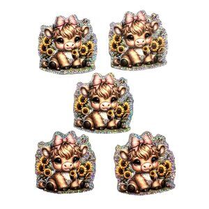10 pc Cow Highland Western Acrylic Flat Back Charm For Badge Reels, Earrings Jew